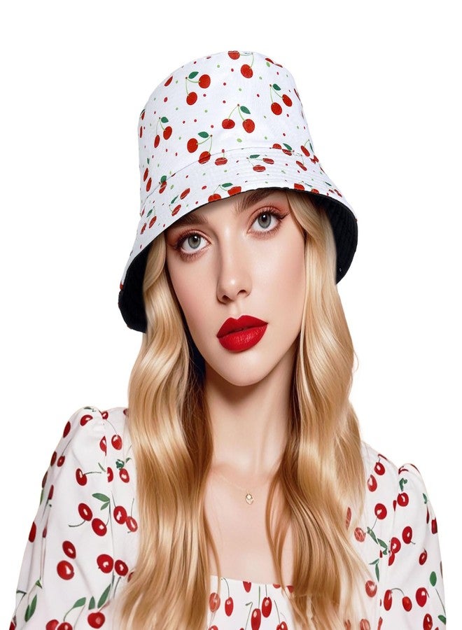 DOCILA Cherries Bucket Hat Women Men Cute Fruits Print Fisherman Sun Hats Halloween Cherry Costume Outfit Accessories - Image 1