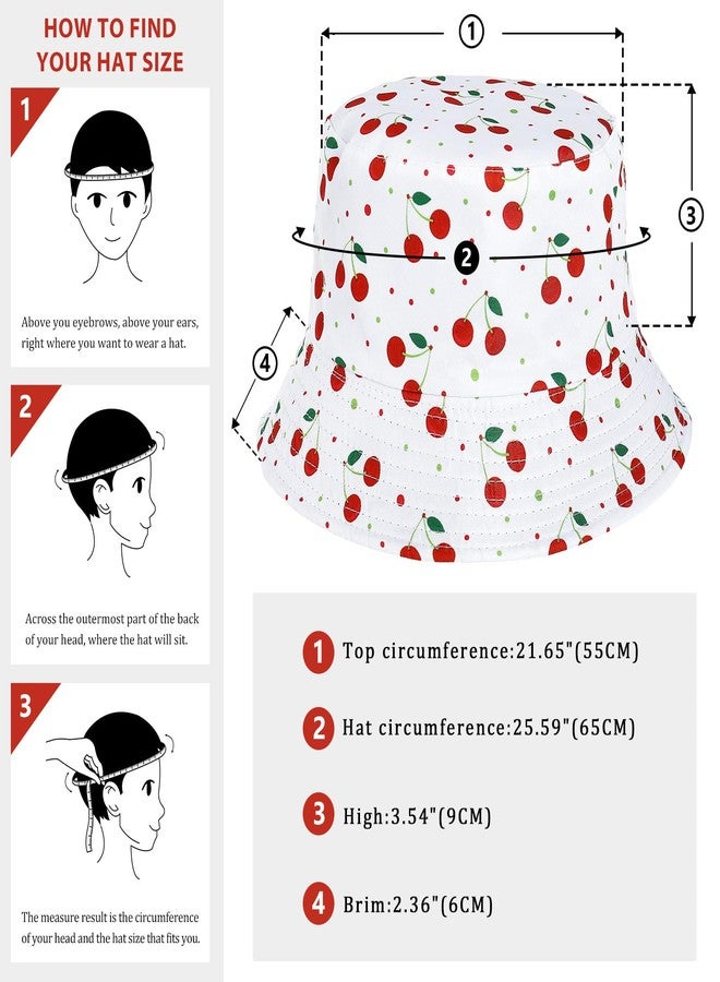 DOCILA Cherries Bucket Hat Women Men Cute Fruits Print Fisherman Sun Hats Halloween Cherry Costume Outfit Accessories - Image 5