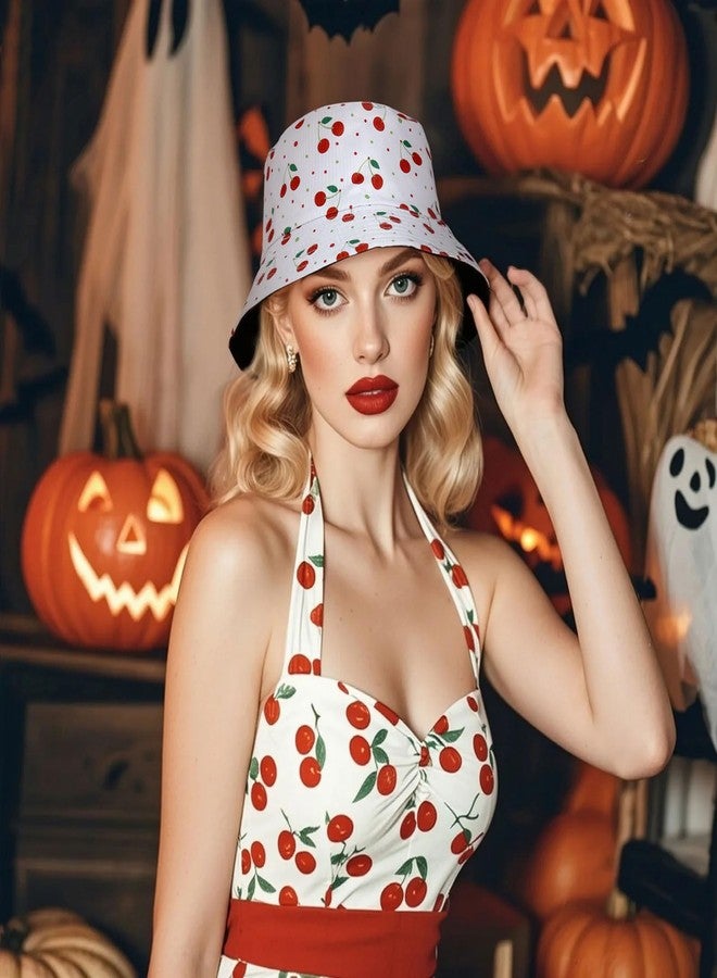 DOCILA Cherries Bucket Hat Women Men Cute Fruits Print Fisherman Sun Hats Halloween Cherry Costume Outfit Accessories - Image 2