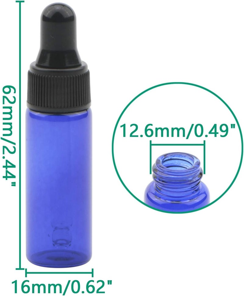 Rowiz 30pcs 5ml Small Dropper Bottles Essential Oils Glass Bottle Lotion Perfume Sample Vials with Glass Eye Dropper and Black Caps Pink Bottle. (Blue) - Image 2