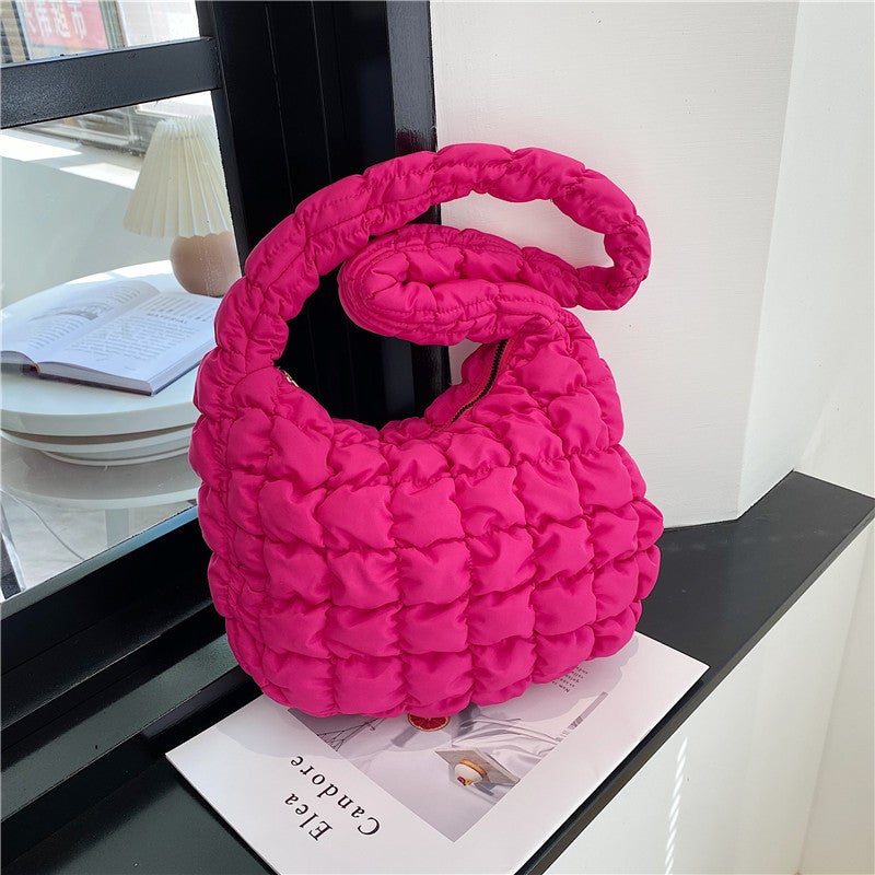 Large Capacity Cloud Bag with Quilted Puffer Design Rose
