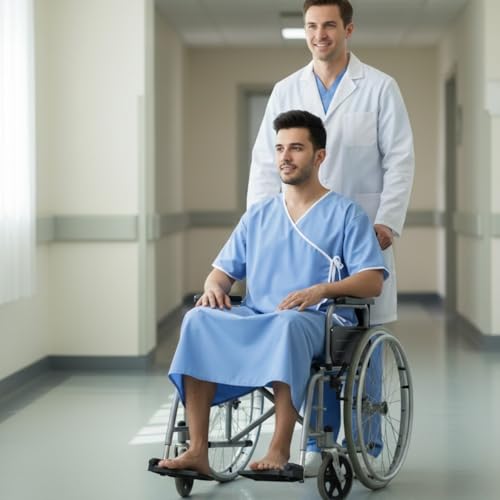 Rossify Patient Dress for Hospitals, Clinics & Nursing Homes | Comfortable Unisex Cotton Blend Patient Gown with Tie Closure | Easy Care Medical Wear for Men Blue - Image 4