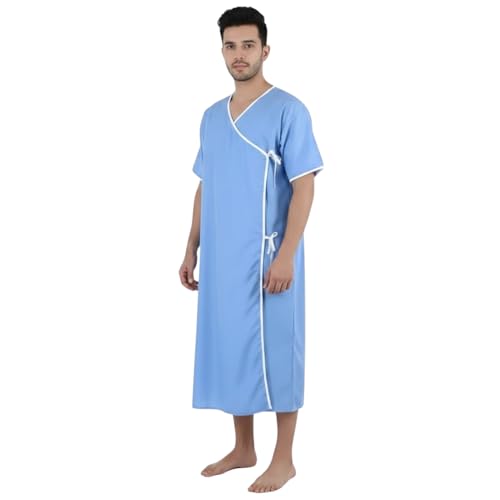 Rossify Patient Dress for Hospitals, Clinics & Nursing Homes | Comfortable Unisex Cotton Blend Patient Gown with Tie Closure | Easy Care Medical Wear for Men Blue - Image 1