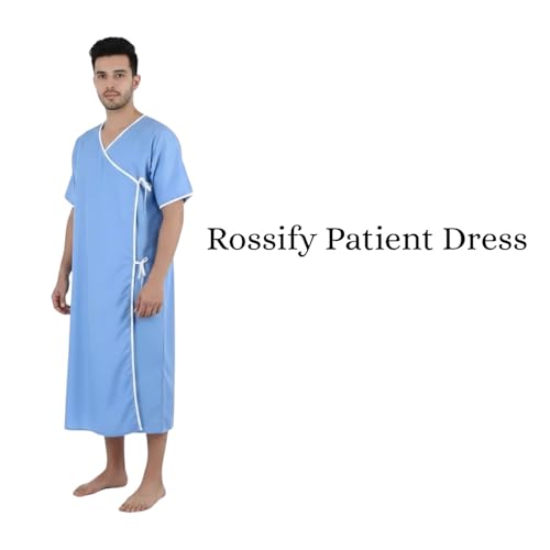 Rossify Patient Dress for Hospitals, Clinics & Nursing Homes | Comfortable Unisex Cotton Blend Patient Gown with Tie Closure | Easy Care Medical Wear for Men Blue - Image 3