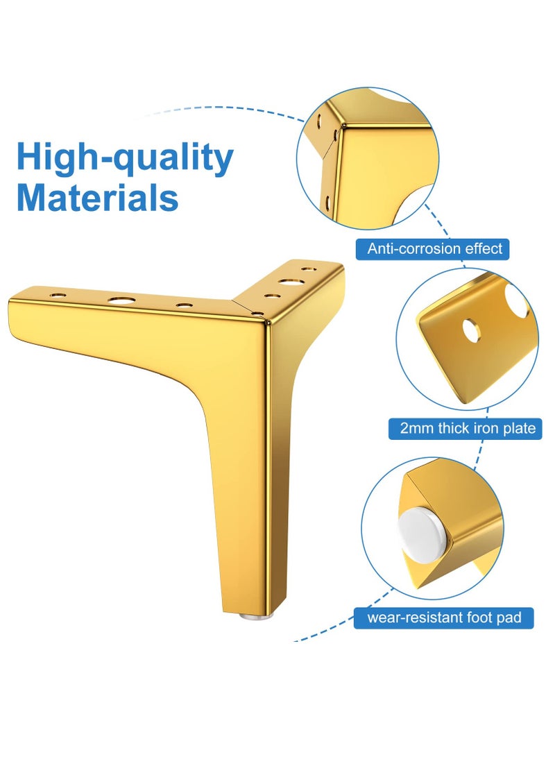 KASTWAVE أرجل الأثاث، 10 سم أرجل طاولة معدنية ثقيلة للأثاث مع مسامير وأقدام واقية، مثالية للخزائن، وخزانة الملابس، وخزائن التلفاز، والأدراج، وطاولة السرير (4 قطع، ذهبية) - Image 4
