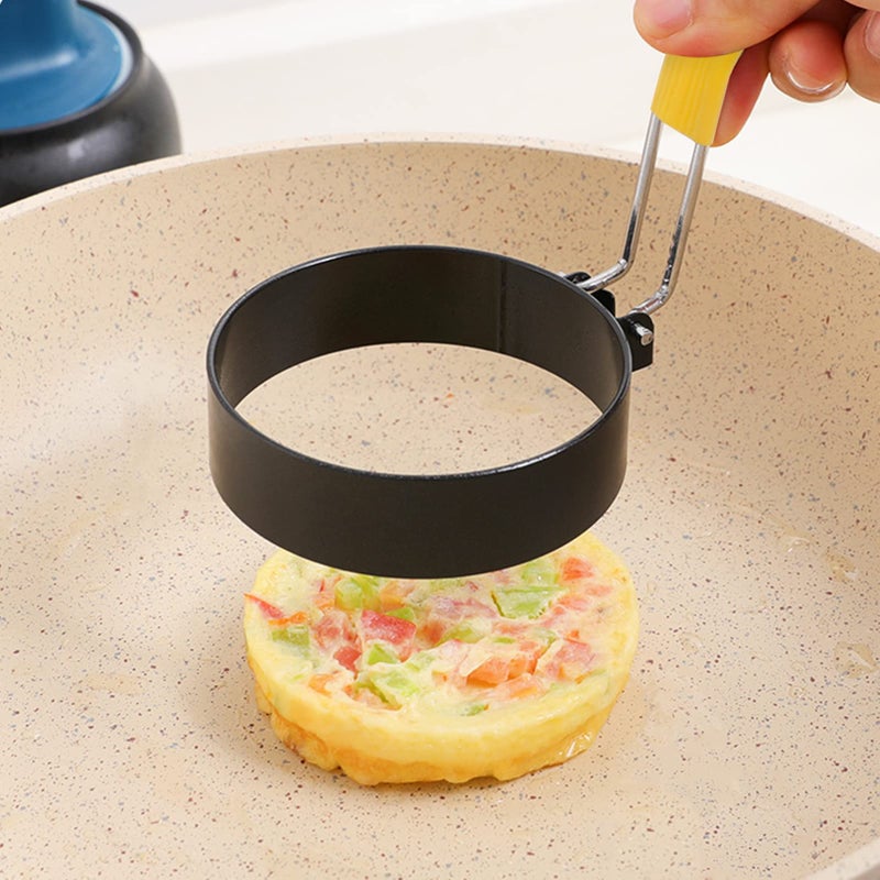 WE-CEF Egg Rings, Nonstick, Professional and Large, Stainless Steel, Black, Round, Set of 2 - Image 5