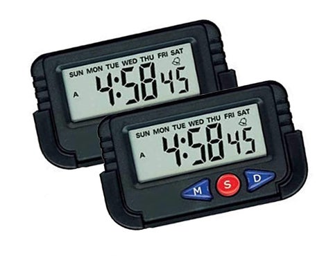 Red Champion Car Dashboard Small Digital Watch Smart Mini Digital LED Car Office Desk Alarm Clock with Date and Time for Table Desk Vehicle Alarm Clock with Calendar Timer Stopwatch Pack of 2