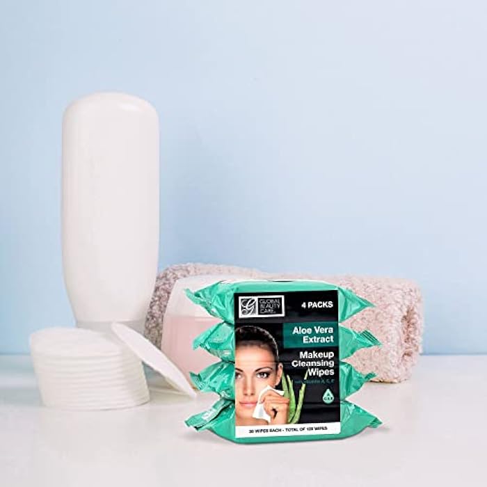 Global Beauty Care Aloe Vera Makeup Remover, Disposable Facial Towelettes, Ultra Soft, For All Skin Types, Moisturizing, Refreshing & Skin Soothing Formula, Convenient, 120Ct. 4 Packs of 30 Wipes - Image 3