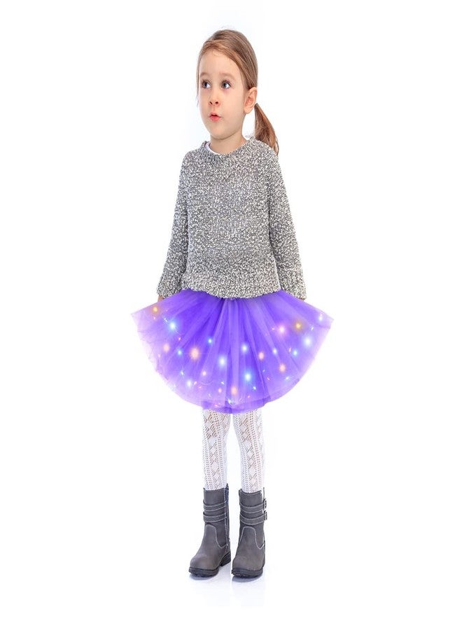 Bybyseno Girl Tutu Skirt, Light Up LED Ballet Tutu Skirt 2-8 Years Fluffy Ballet Dress Up Costume for Kids Party 3-Layer Multicolor Skirts (Purple) - Image 2