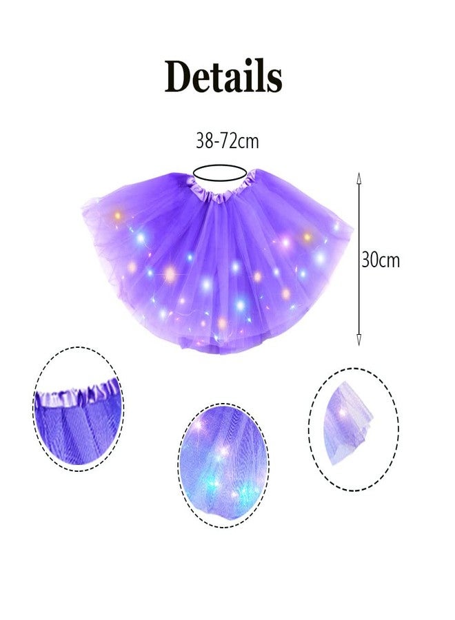 Bybyseno Girl Tutu Skirt, Light Up LED Ballet Tutu Skirt 2-8 Years Fluffy Ballet Dress Up Costume for Kids Party 3-Layer Multicolor Skirts (Purple) - Image 3