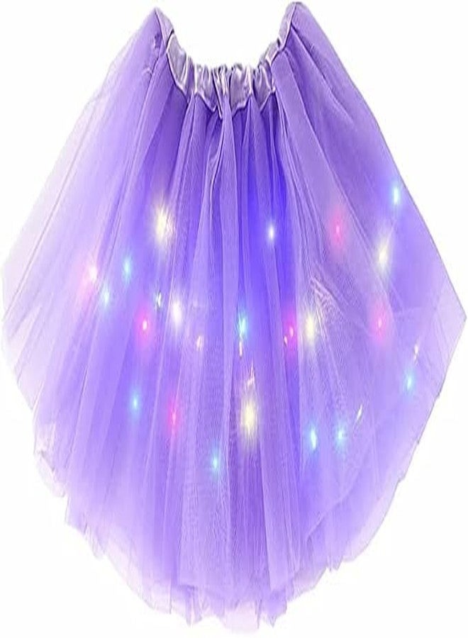 Bybyseno Girl Tutu Skirt, Light Up LED Ballet Tutu Skirt 2-8 Years Fluffy Ballet Dress Up Costume for Kids Party 3-Layer Multicolor Skirts (Purple) - Image 1