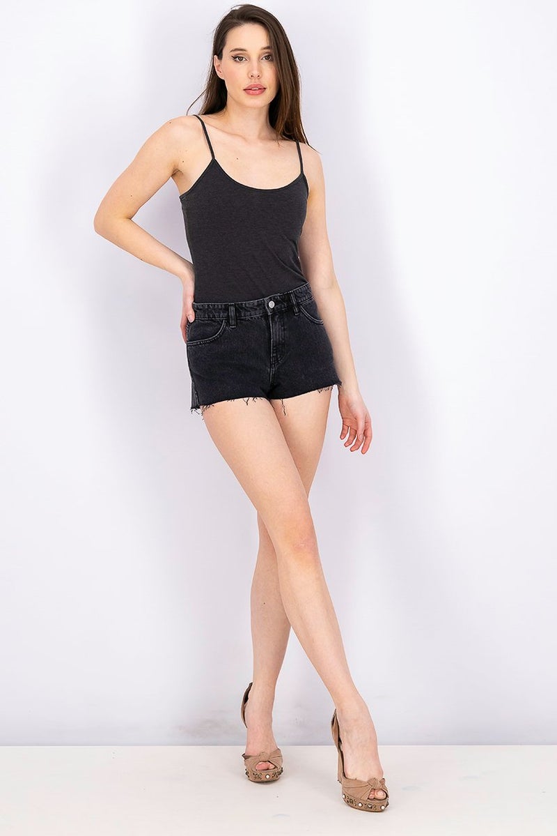 TOPSHOP Women Petite Denim Short. Black Washed - Image 3