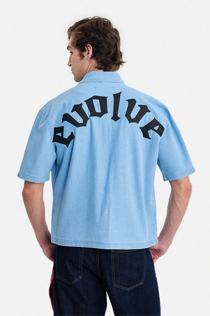 SNITCH Light Blue Printed Half Sleeve Oversized Shirt