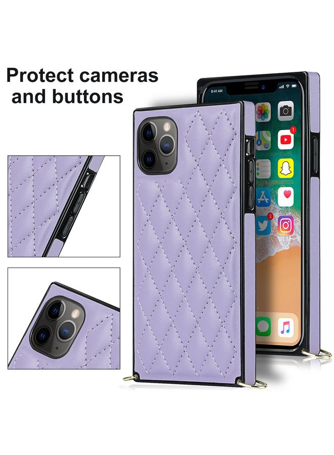 Zaboon Case For iPhone 11 Pro Max Elegant Rhombic Pattern Microfiber Leather +TPU Shockproof Case with Crossbody Strap Chain - Image 3