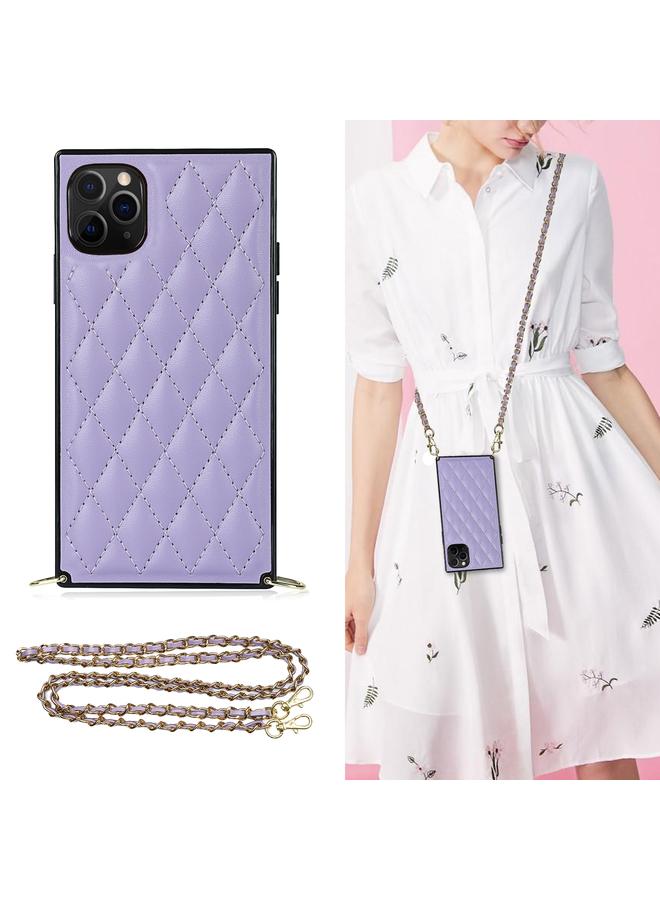 Zaboon Case For iPhone 11 Pro Max Elegant Rhombic Pattern Microfiber Leather +TPU Shockproof Case with Crossbody Strap Chain - Image 1