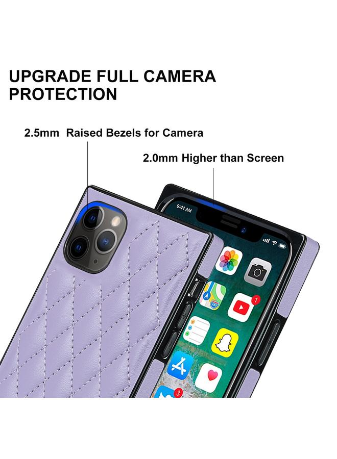 Zaboon Case For iPhone 11 Pro Max Elegant Rhombic Pattern Microfiber Leather +TPU Shockproof Case with Crossbody Strap Chain - Image 4