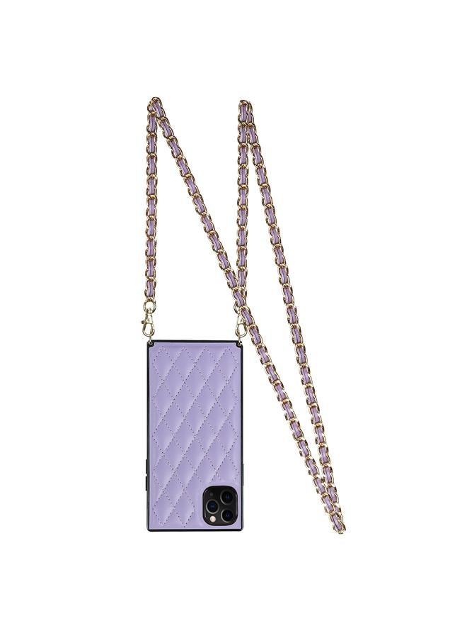 Zaboon Case For iPhone 11 Pro Max Elegant Rhombic Pattern Microfiber Leather +TPU Shockproof Case with Crossbody Strap Chain - Image 2