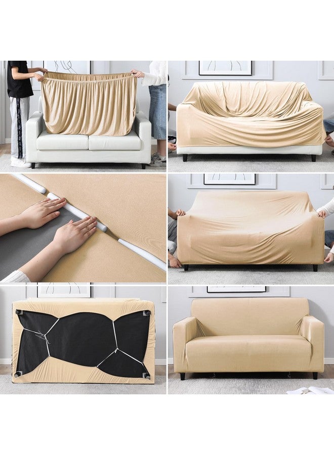 HOKIPO Elastic Stretchable Triple Seater Sofa Cover, Beige (AR-4279-E23) - Image 4