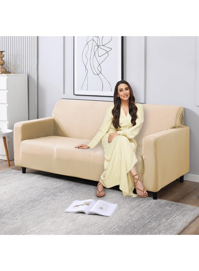 HOKIPO Elastic Stretchable Triple Seater Sofa Cover, Beige (AR-4279-E23) - Image 1