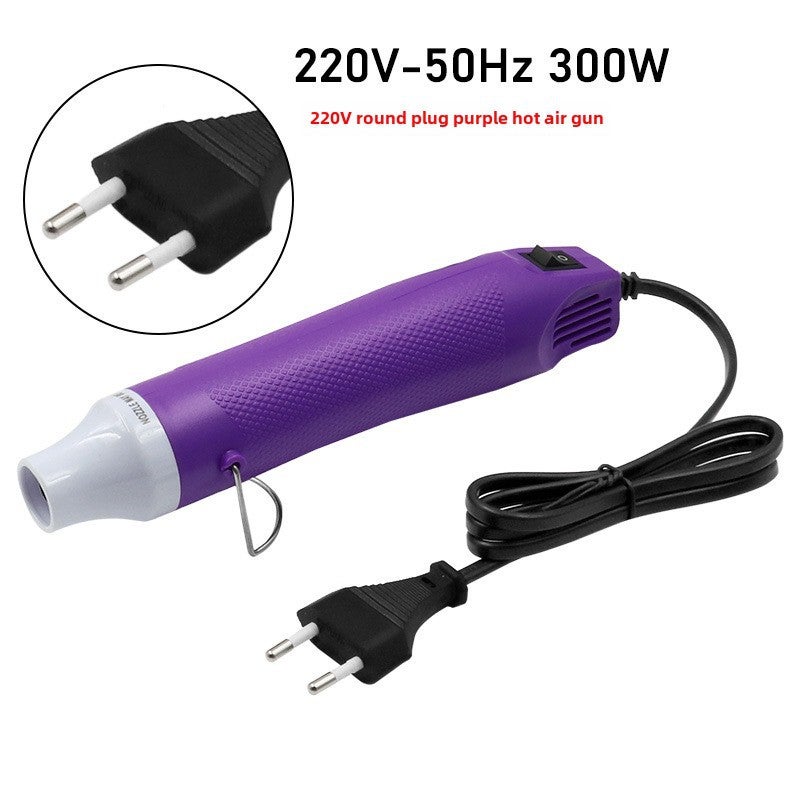220V Round Plug Hot Air Gun DIY Rubber Stamp Embossed Powder Heat Shrinkable Sheet Handmade Soft Clay Making Tools Wholesale(220V hot air gun-round insert-purple) - Image 1