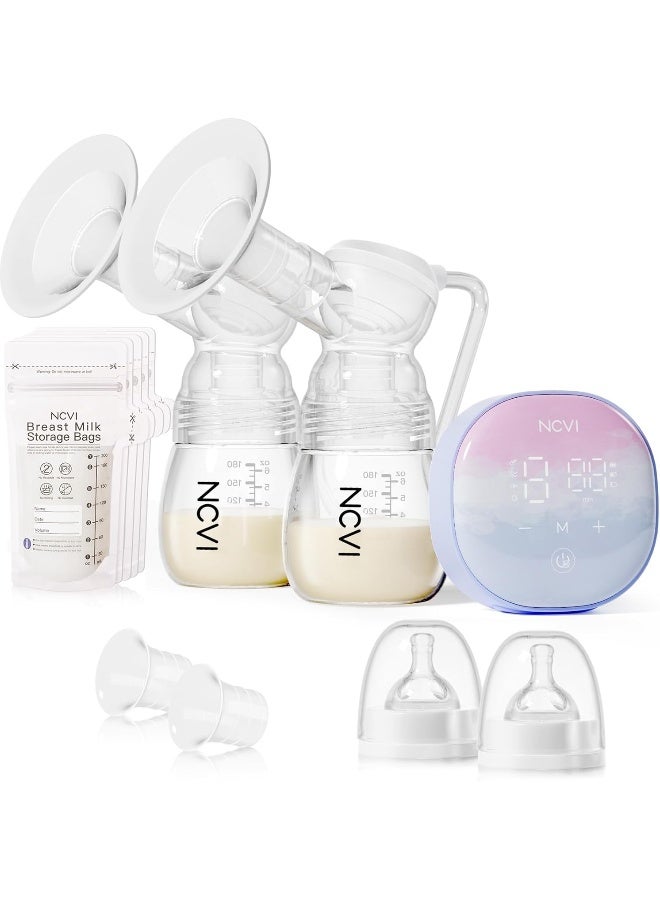 NCVI مضخة ثدي كهربائية مزدوجة NCVI، مضخة ثدي كهربائية 8122 مع 4 أوضاع و 9 مستويات، مضخة رضاعة مع فلنجات 21/24 مم، مضخة حليب قابلة لإعادة الشحن وصامتة للغاية للاستخدام في المنزل والسفر، شاشة تعمل باللمس LED - Image 1