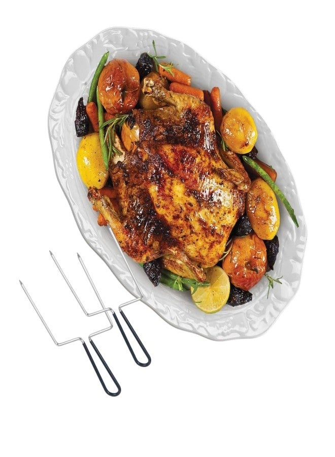 HSHQING 17" Ceramic Turkey Platter with Turkey Forks & Lifter Set - Large Fall Harvest Serving Tray for Large Meats & Holiday - Image 1