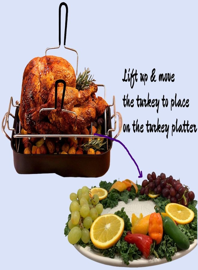 HSHQING 17" Ceramic Turkey Platter with Turkey Forks & Lifter Set - Large Fall Harvest Serving Tray for Large Meats & Holiday - Image 4