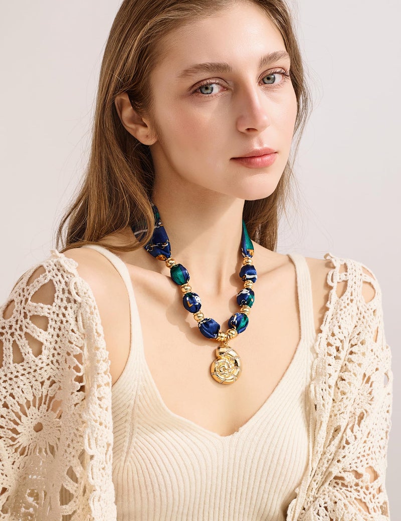 WOWORAMA Shell Scarf Necklace for Women Bandana Necklace with Gold Conch Shell Pendant Necklaces Boho Summer Beach Seashell Choker Necklaces Jewelry - Image 4