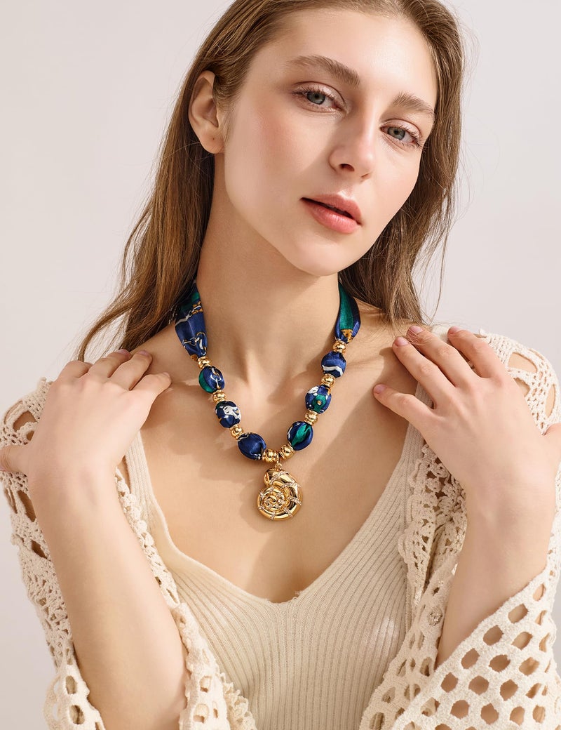 WOWORAMA Shell Scarf Necklace for Women Bandana Necklace with Gold Conch Shell Pendant Necklaces Boho Summer Beach Seashell Choker Necklaces Jewelry - Image 2