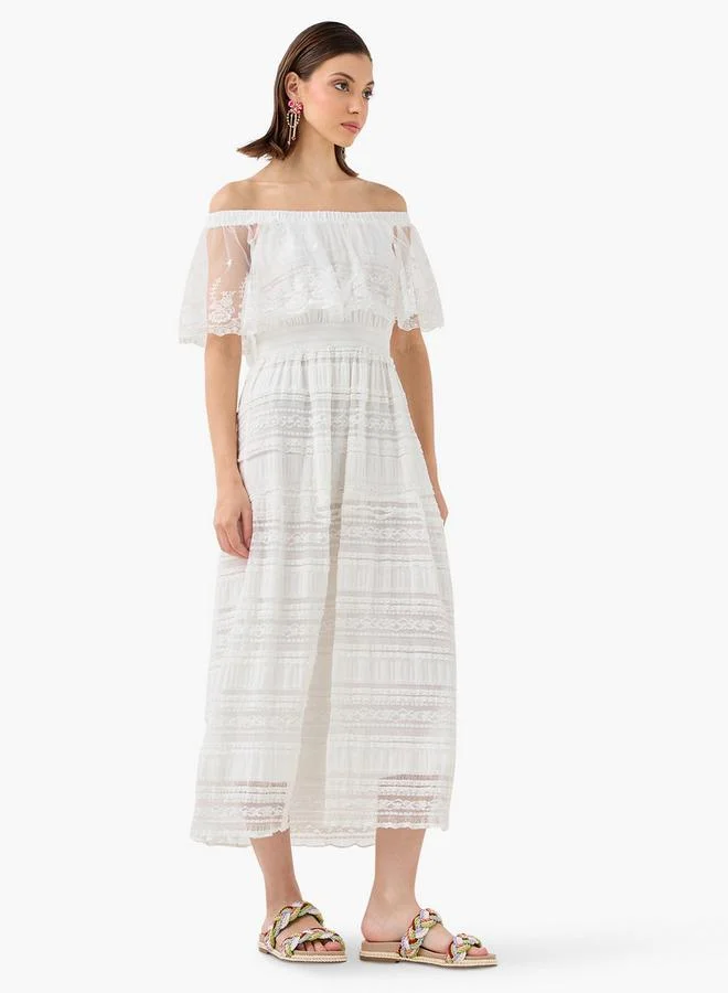 2Xtremz 2Xtremz Embroidered Off Shoulder Dress