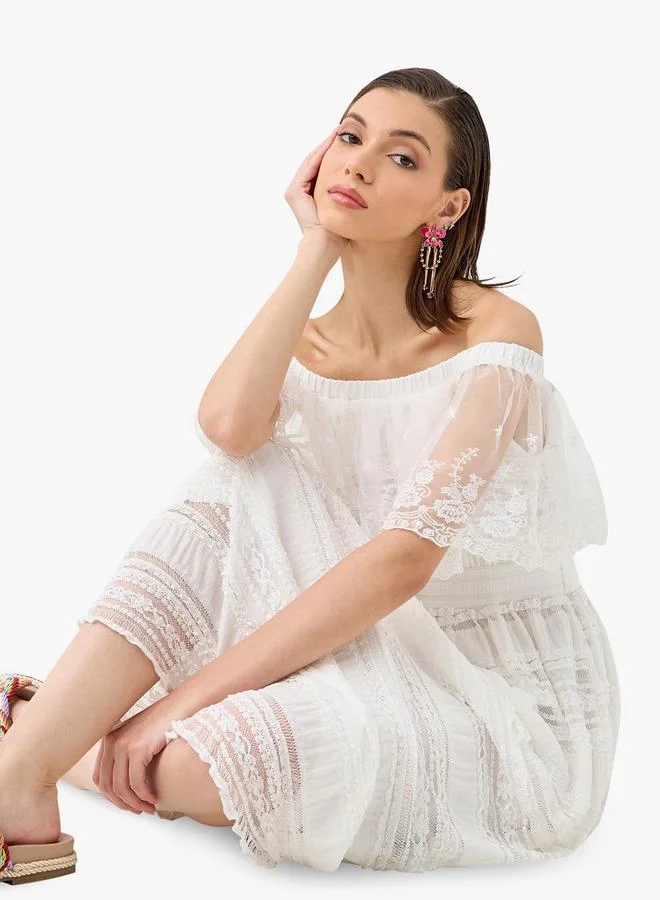 2Xtremz 2Xtremz Embroidered Off Shoulder Dress