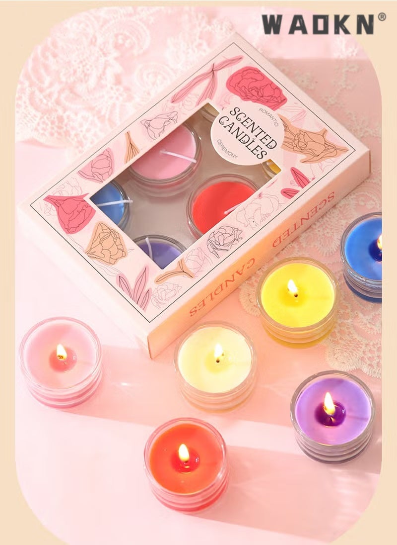 دبليو أيه أو كي أن 6 مجموعة شموع معطرة برائحة الشاي المستديرة ، هدية شمعة معطرة إبداعية ، شموع زجاجية مستديرة رومانسية ، شموع متعددة الألوان طويلة الاحتراق ، اقتراح حزمة الهدايا شموع معطرة لحفلات الزفاف ، احتفالات الذكرى السنوية ، أعياد الميلاد ، ديكور المنزل ، سبا - Image 1