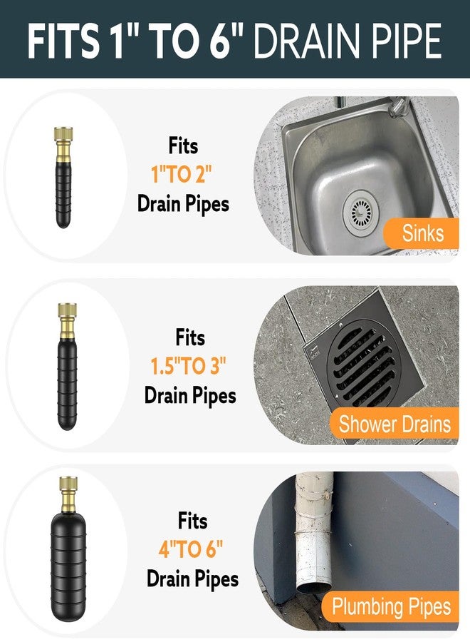Senshare 3-Pack Drain Bladder Kit, Water-Powered Rubber Drain Cleaning Bladder, Fits 1 to 6 Inch Pipes, Ideal for Clearing Bathroom Sinks, Showers, Swimming Pool Drains, Kitchen Sinks and Main Drains Clogs - Image 5