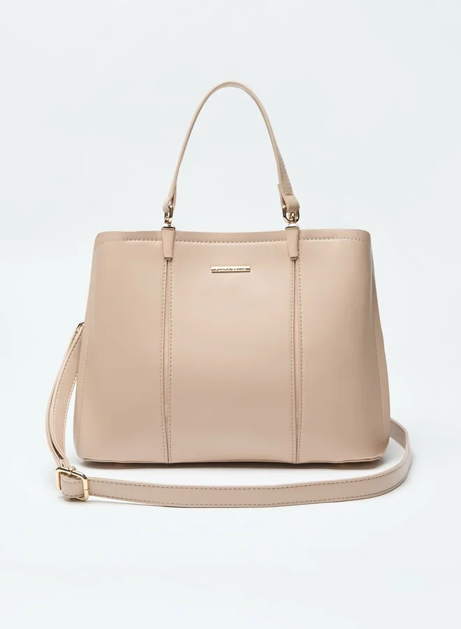 Flora Bella By Shoexpress Solid Tote Bag with Detachable Handle and Zip Closure