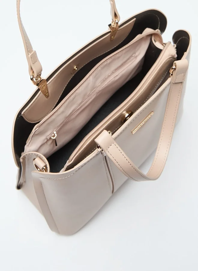 Flora Bella By Shoexpress Solid Tote Bag with Detachable Handle and Zip Closure