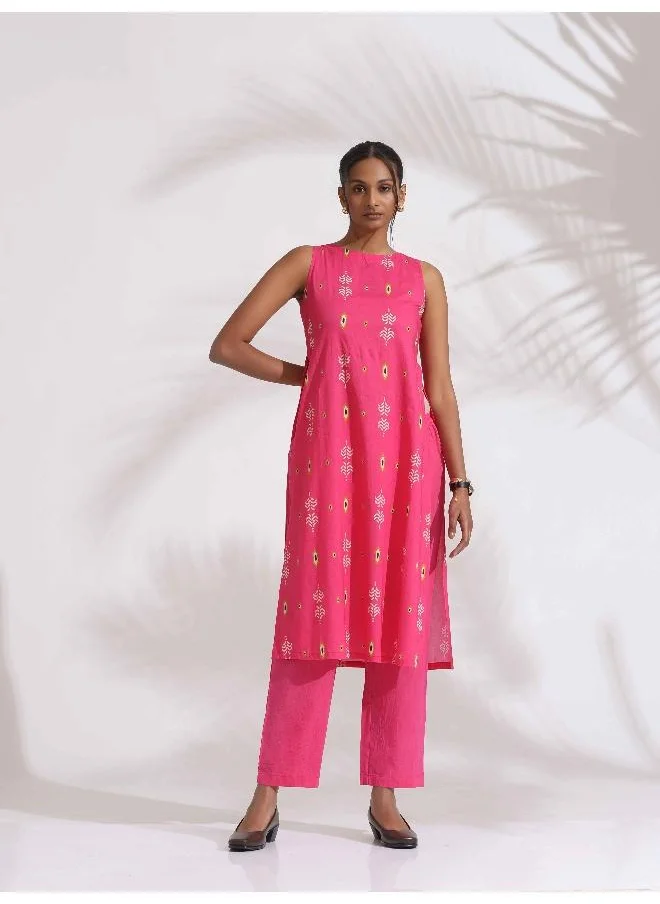 trueBrowns trueBrowns Pink Cotton Print Sleeveless Kurta Set