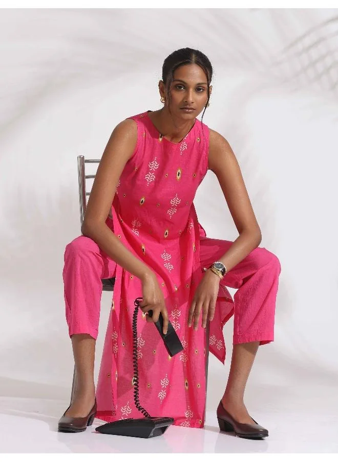 trueBrowns trueBrowns Pink Cotton Print Sleeveless Kurta Set