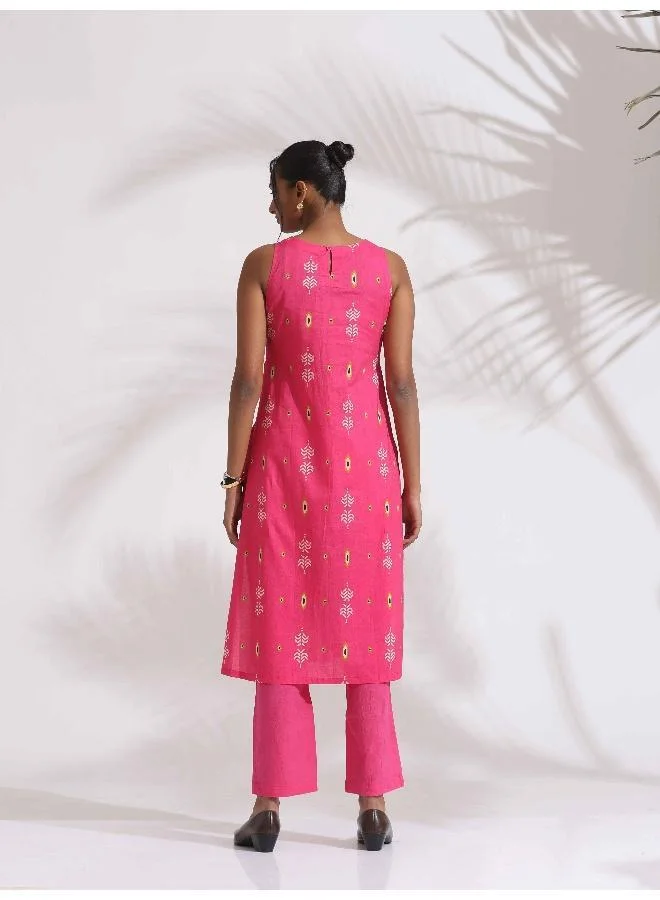 trueBrowns trueBrowns Pink Cotton Print Sleeveless Kurta Set