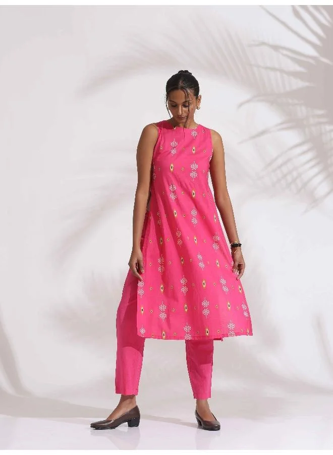 trueBrowns trueBrowns Pink Cotton Print Sleeveless Kurta Set