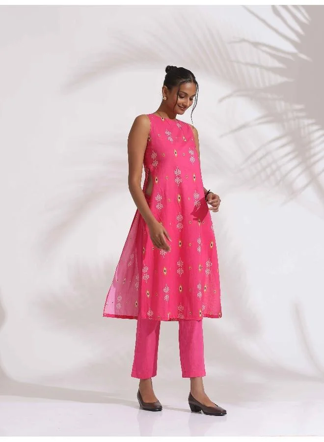 trueBrowns trueBrowns Pink Cotton Print Sleeveless Kurta Set