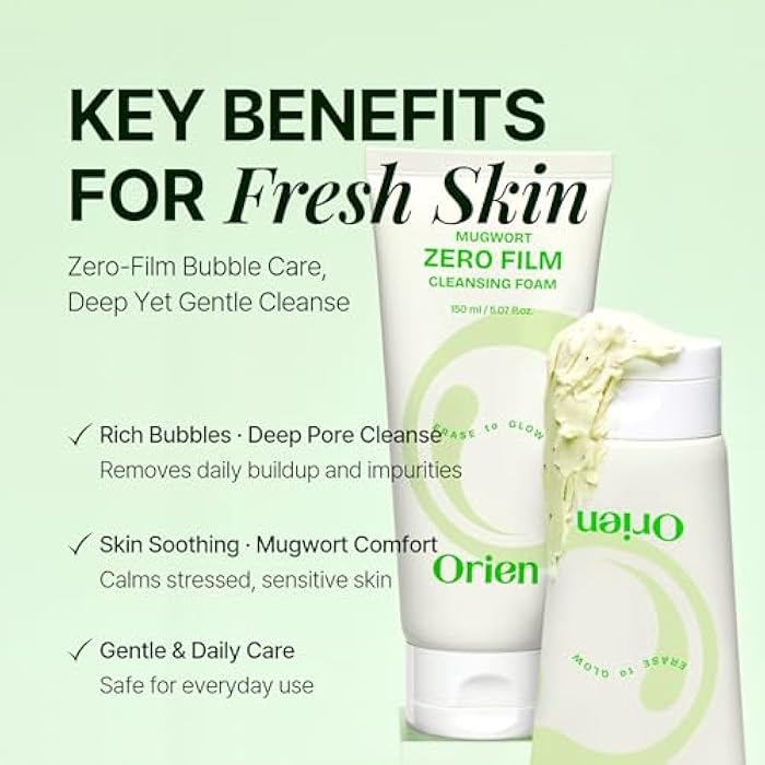 Orien Mugwort Zero Film Cleansing Foam 5.07 fl.oz, 150ml ㅣDaily Makeup Blackhead Removal No pore clogging Korean skincare double cleansing - Image 2