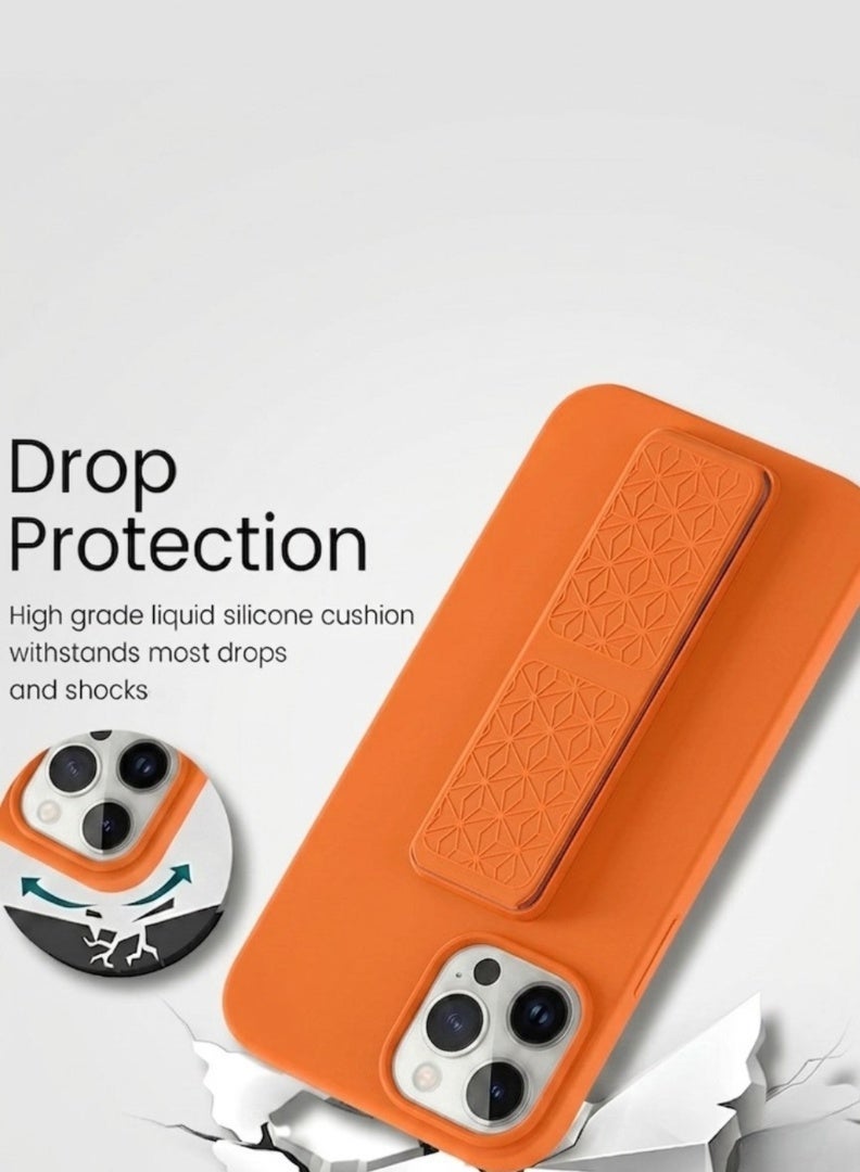iPhone 15 Pro Silicone Case with Grip Strap & Kickstand Soft Design Cover For iPhone 15 Pro Vertical & Horizontal Stand Full Camera Protection Case For iPhone 15 Pro 6.1-inch - Image 5