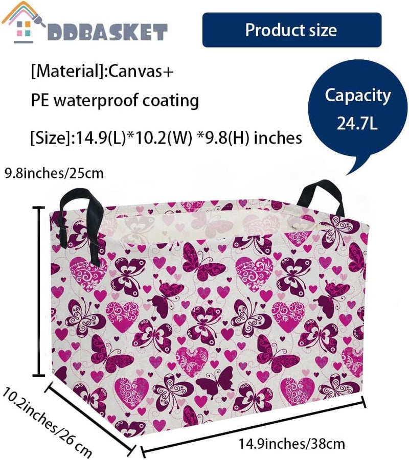 DDBASKET Rectangular Valentine's Day Baskets,Heart Basket,Butterfly Girls Basket Kids Storage Bin Love Room Decor for Home.(Butterfly Love) - Image 2