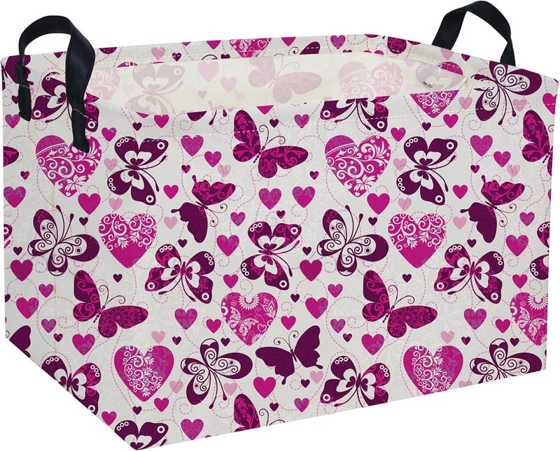DDBASKET Rectangular Valentine's Day Baskets,Heart Basket,Butterfly Girls Basket Kids Storage Bin Love Room Decor for Home.(Butterfly Love) - Image 1