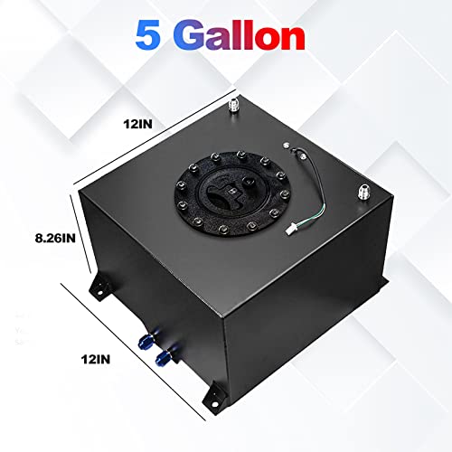 Dexepe Universal 5 Gallon 20L Fuel Cell Polished Aluminum Fuel Tank with Cap/Level Sender/12FT Oil Feed Line Black - Image 2