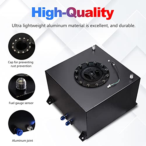 Dexepe Universal 5 Gallon 20L Fuel Cell Polished Aluminum Fuel Tank with Cap/Level Sender/12FT Oil Feed Line Black - Image 4