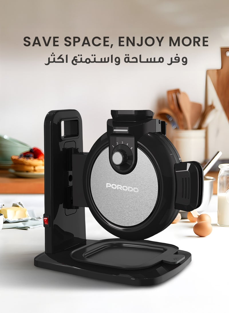 بورودو صانعة الوافل العمودية، وافل سهل التحضير مع 5 مستويات حرارة ولوح غير لاصق / صنع الوافل في 3 دقائق / صينية العجين / توزيع متساوي للحرارة / تصميم ذكي صغير الحجم / صب عمودي - أسود  - Image 5