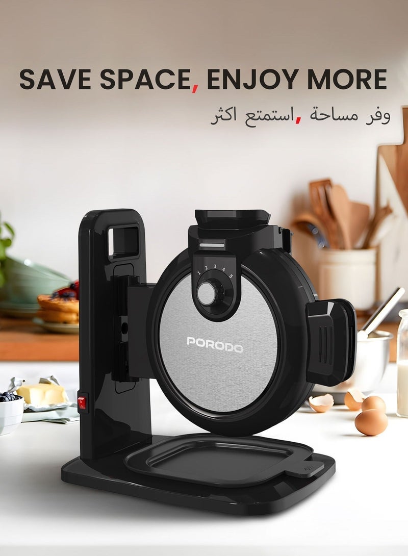 بورودو صانعة وافل عمودية غير لاصقة، مكواة وافل 800 واط لا تلتصق أبدًا، صب عمودي، 5 إعدادات للون، سعة 210 مل، صانعة وافل خلال 3 دقائق مع صينية للعجين، توزيع حرارة متساوي، بدون عناء. - Image 4