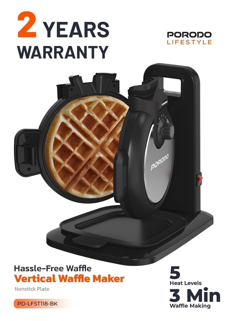 بورودو صانعة وافل عمودية غير لاصقة، مكواة وافل 800 واط لا تلتصق أبدًا، صب عمودي، 5 إعدادات للون، سعة 210 مل، صانعة وافل خلال 3 دقائق مع صينية للعجين، توزيع حرارة متساوي، بدون عناء. - Image 1