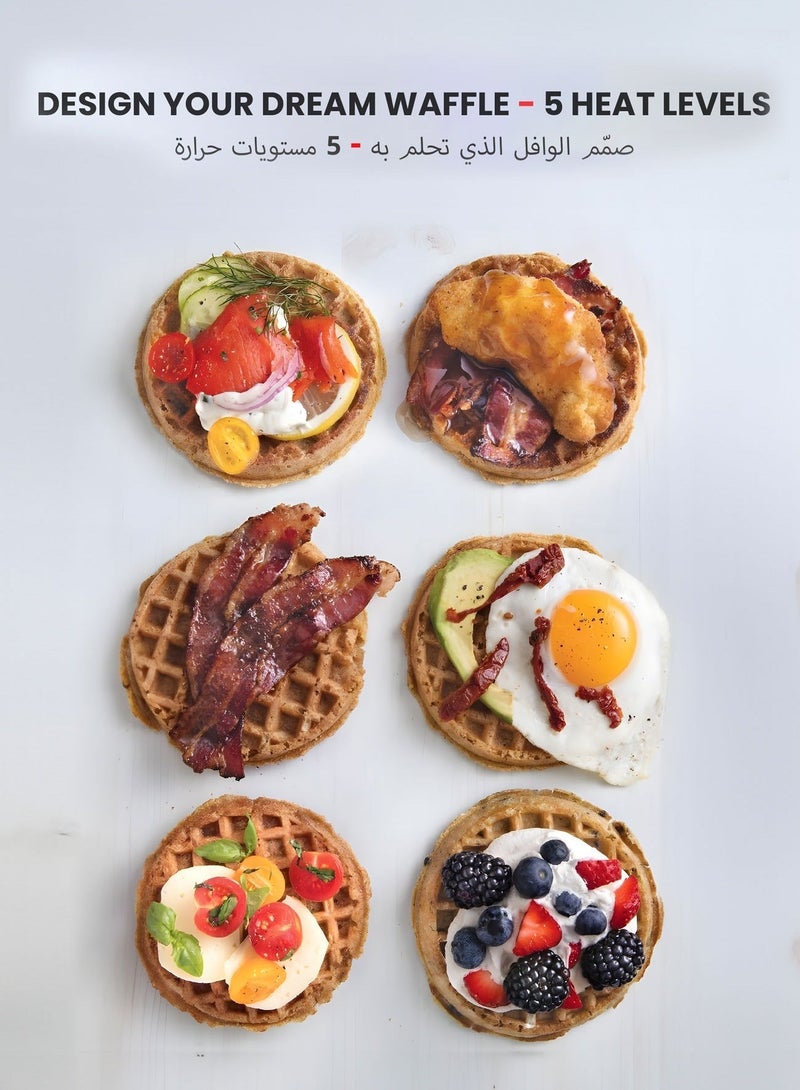 بورودو صانعة وافل عمودية غير لاصقة، مكواة وافل 800 واط لا تلتصق أبدًا، صب عمودي، 5 إعدادات للون، سعة 210 مل، صانعة وافل خلال 3 دقائق مع صينية للعجين، توزيع حرارة متساوي، بدون عناء. - Image 5